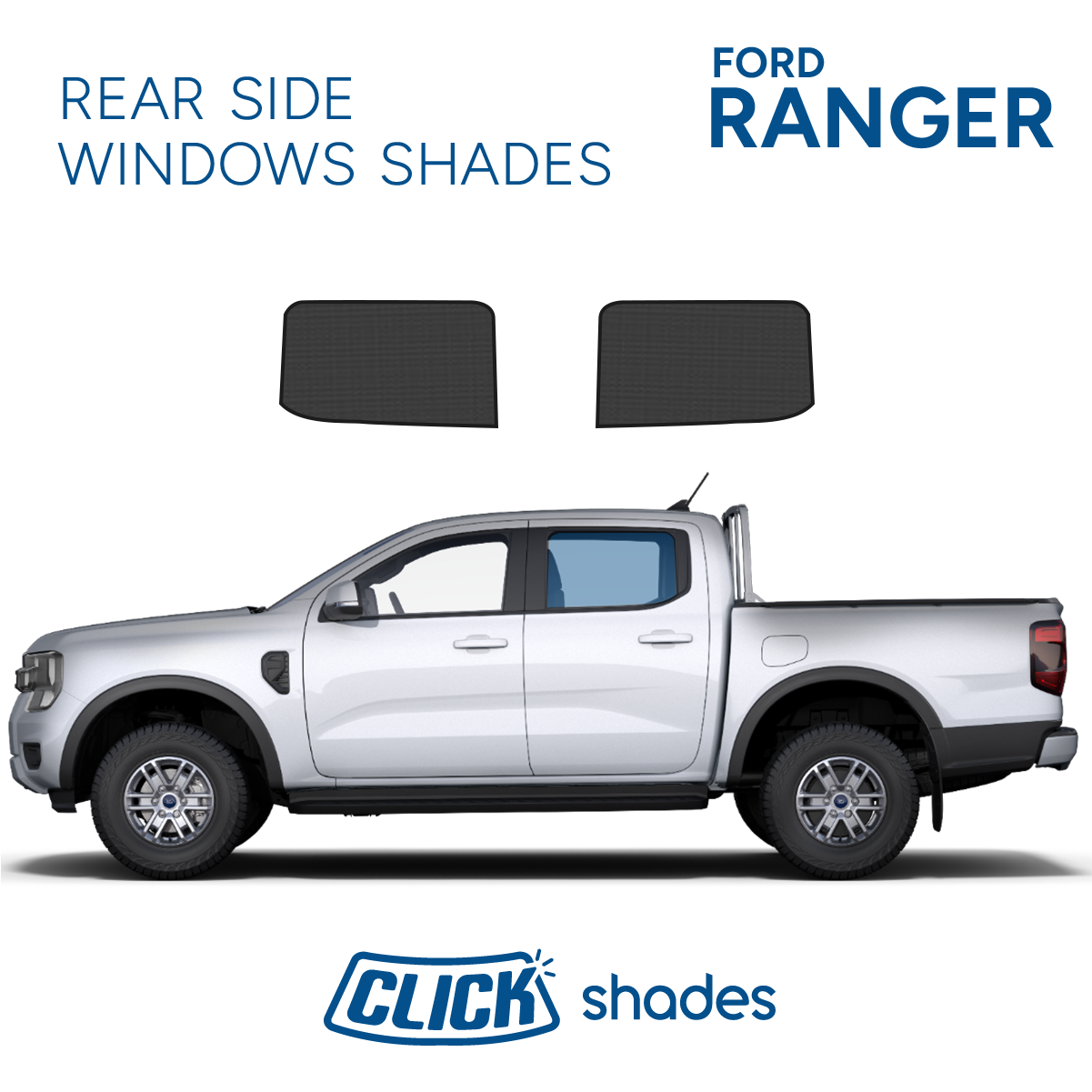Rear Side Windows Click Shades for Ford Ranger 2021 ->