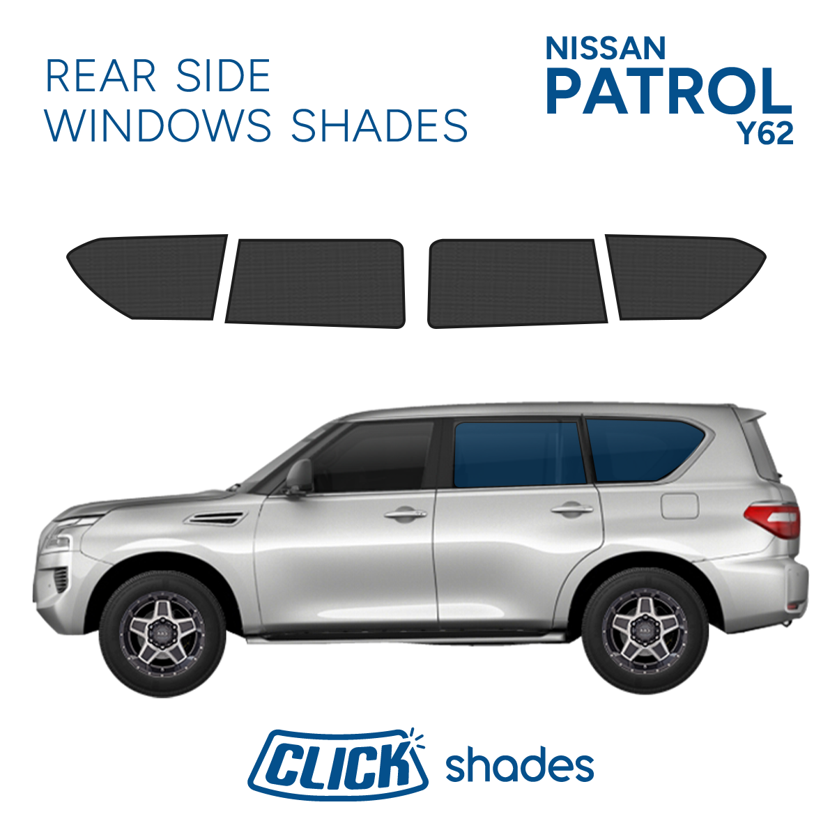 Rear Side Windows Click Shades for Nissan Patrol Y62 2013-2025