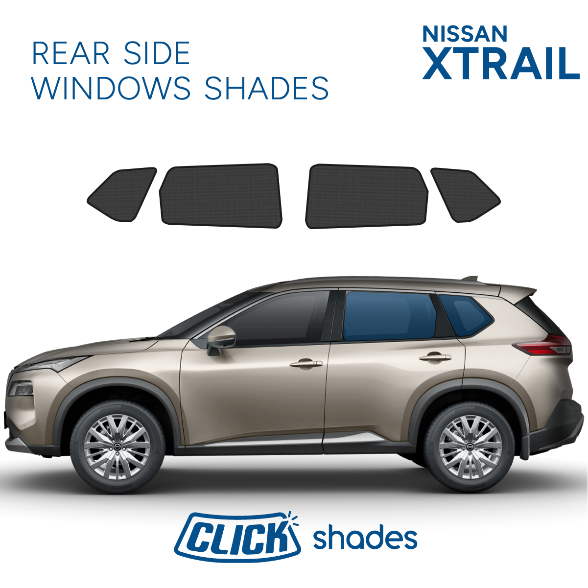 Rear Side Windows Click Shades for Nissan X-Trail 2022 ->